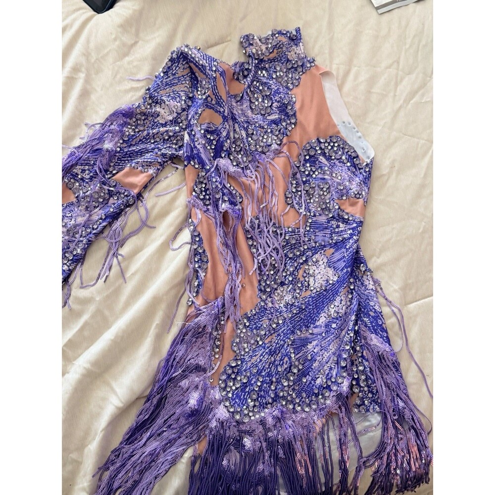 Single-Sleeve Tassel Fashion High-Cut Jumpsuit Latin Dance Performance Clothing - Picture 2 of 8